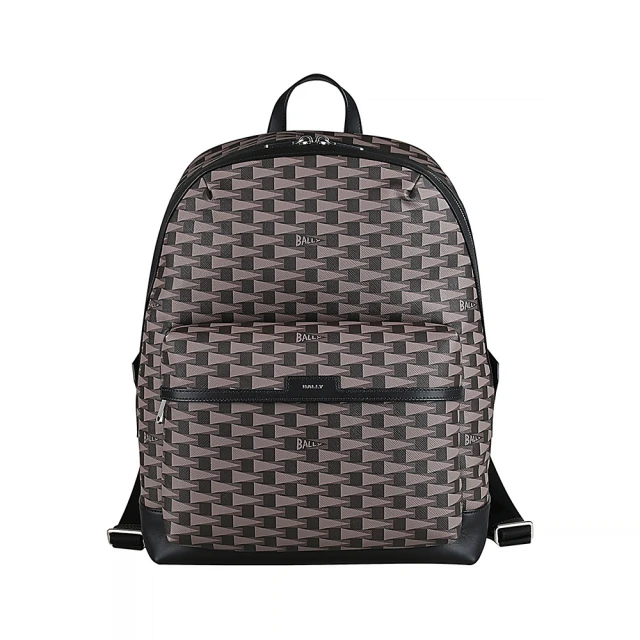 【BALLY】BALLY Pennant 銀箔字母LOGO三角旗塗層帆布拼小牛皮飾邊後背包(黑x褐)