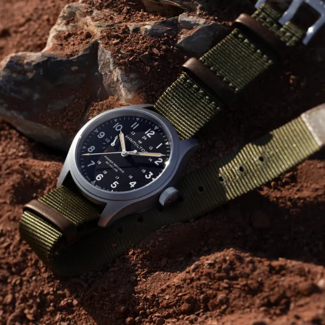 【HAMILTON 漢米爾頓】卡其陸戰動力儲存機械腕錶 40mm(手動上鍊 中性 NATO帶 H69509930)