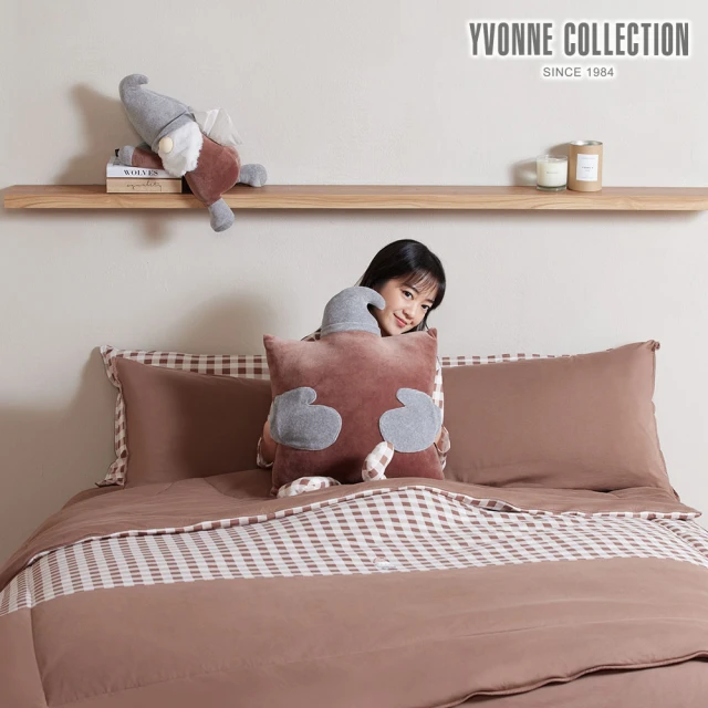 【YVONNE 以旺傢飾】100%美國棉暖玉被-精靈格紋 可可棕(雙人 冬被 棉被 水洗)