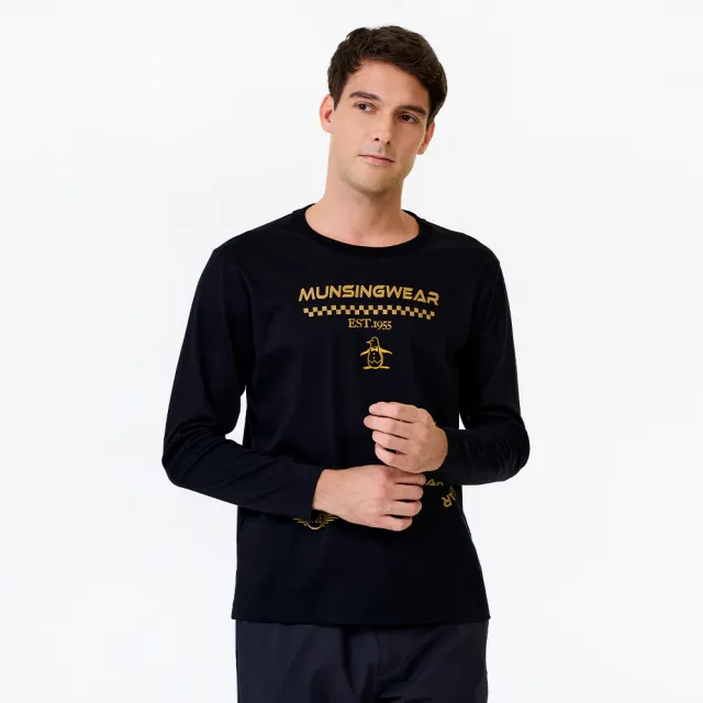 【Munsingwear】企鵝牌 男款黑色高級絲光棉設計圓領長袖T恤 MGWL2801