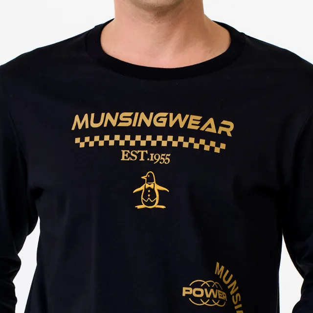 【Munsingwear】企鵝牌 男款黑色高級絲光棉設計圓領長袖T恤 MGWL2801