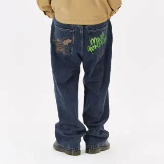 【Mark Gonzales官方旗艦】男裝 塗鴉寬版牛仔褲-靛藍色