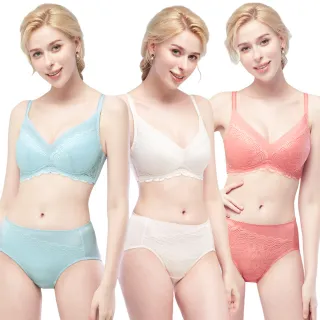 【Swear 思薇爾】3件組花羽夏戀系列M-3XL無鋼圈蕾絲包覆女內衣(3色各1)
