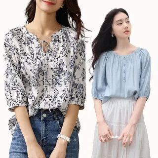 【NVDO】現貨 春秋百搭寬鬆氣質上衣-多款可選(短袖長袖七分袖上衣/雪紡衫/棉質上衣)