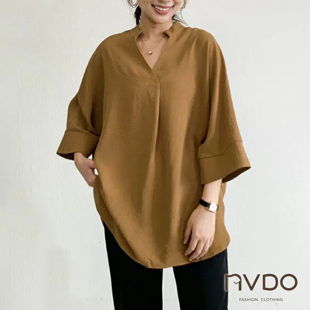 【NVDO】現貨 春秋百搭寬鬆氣質上衣-多款可選(短袖長袖七分袖上衣/雪紡衫/棉質上衣)