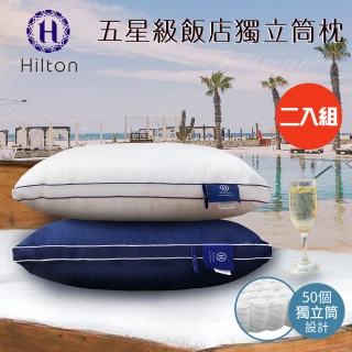 【Hilton 希爾頓】五星級純棉滾邊立體銀離子抑菌獨立筒枕/二入組/二色任選(枕頭/透氣枕)