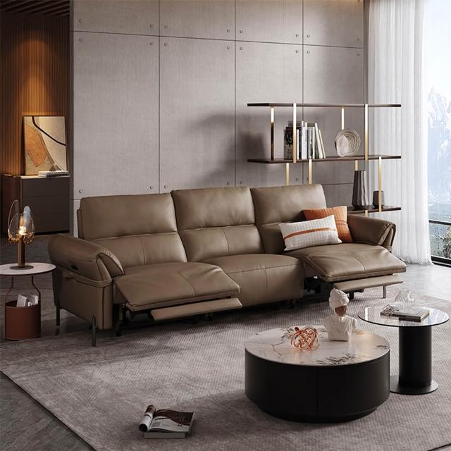 Cheers 芝華仕】頭等艙頭層牛皮三人零靠牆可進掃地機電動沙發組附USB