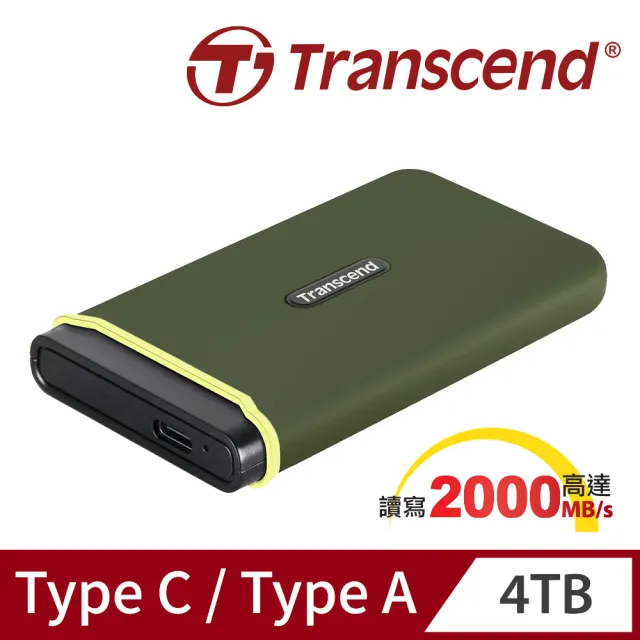 【Transcend 創見】ESD380C 4TB USB3.2/Type C 抗震雙介面 外接SSD行動固態硬碟 - 橄欖綠(TS4TESD380C)