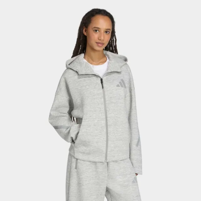 【adidas 愛迪達】外套 女 運動連帽外套 W Z.N.E. PR FZ 灰 JV7146(S3155)