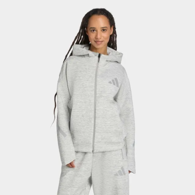 【adidas 愛迪達】外套 女 運動連帽外套 W Z.N.E. PR FZ 灰 JV7146(S3155)