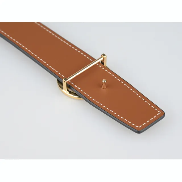 【TORY BURCH】TORY BURCH Miller雙T金字圓形LOGO小牛皮釦式雙面皮帶(女款/黑x焦糖棕)