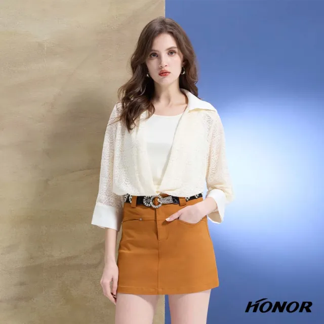 【HONOR 山形屋】出清品 優雅透膚微緞光假兩件上衣-米白(限定出清)