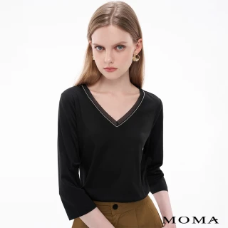 【MOMA】細閃小銀珠珠瘦腰絲光棉V領上衣(兩色)