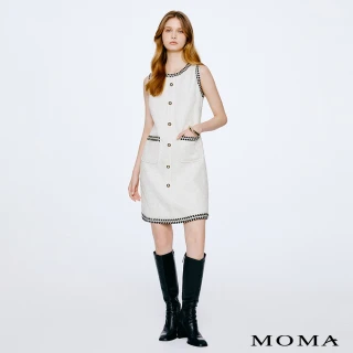 【MOMA】氣質名媛蕾絲小香金蔥編織洋裝(白色)