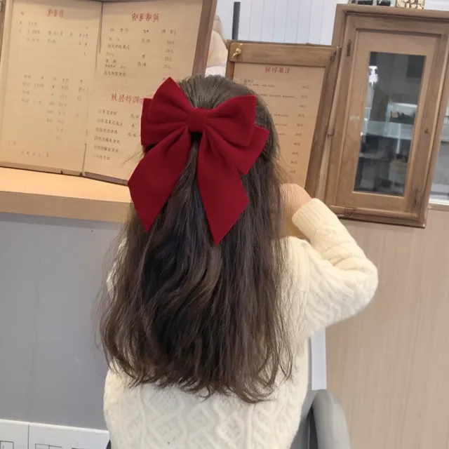 【橘魔法】酒紅絲絨大蝴蝶結髮夾(髮飾 裝飾 飾品 鴨嘴夾 夾子 配件 大人 大童 女童 兒童 頭飾)
