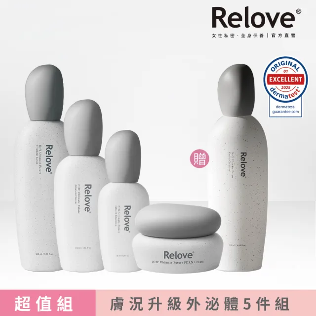 【Relove】外泌體煥膚5件組(嫩皮水+小玻泌+玻色因乳+PDRN拉絲霜+贈潔顏露)