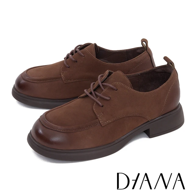 【DIANA】質感羊磨砂綁帶低跟牛津鞋(咖啡)