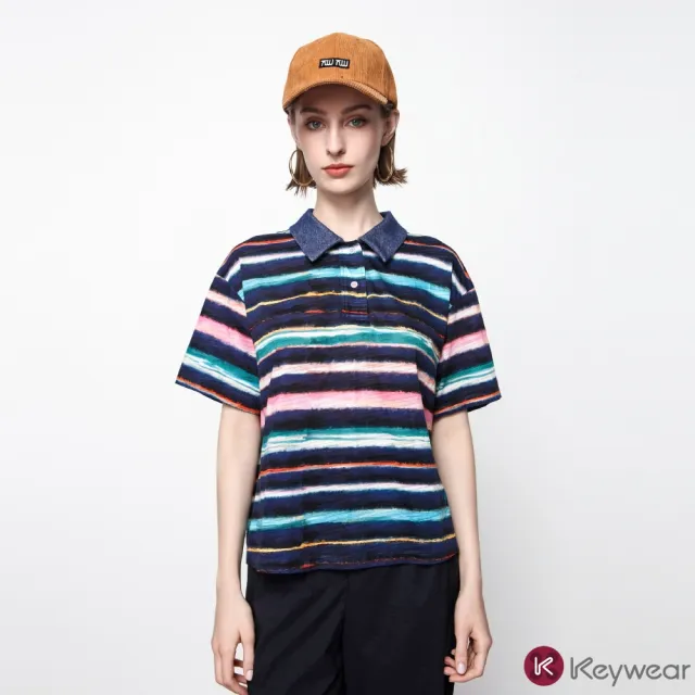 【KeyWear 奇威名品】純棉POLO條紋短袖上衣