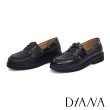 【DIANA】個性穿環綁帶真皮厚底樂福鞋(黑色)