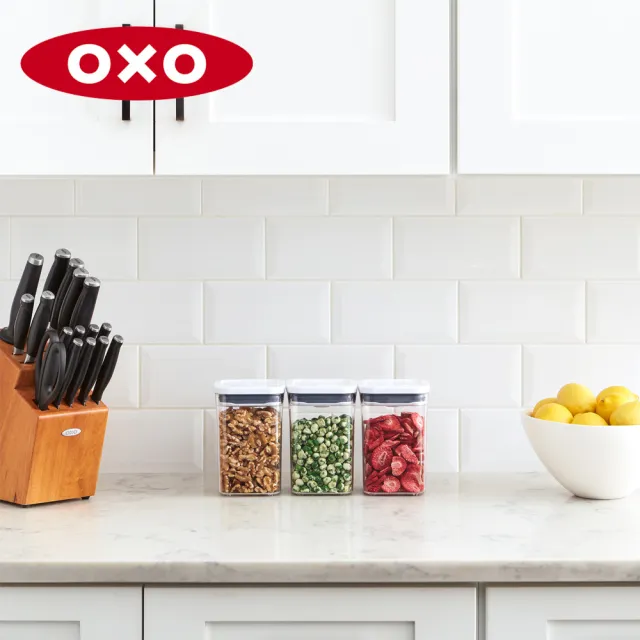 【OXO】細長方1.8L｜ 超值2入｜POP 按壓密封收納保鮮盒(16*8*24 cm 單手開蓋 整齊堆疊)