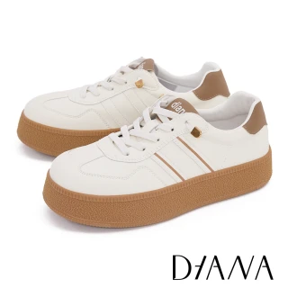 【DIANA】舒適線條免綁帶厚底休閒小白鞋(咖啡)