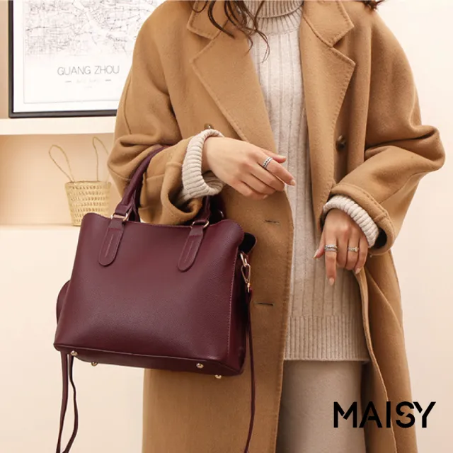 【MAISY】歐美時尚簡約托特單肩包 斜跨包 手提包(卡其/紅/黑)