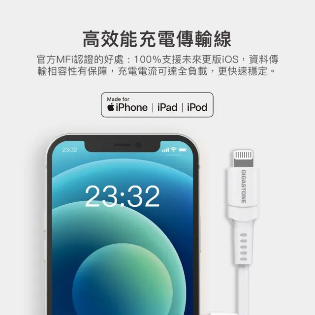 【Gigastone 立達國際】2入組Type-c to Lightning 30W充電傳輸線CL-7600W(支援iPhone 14/13 30W快速充電)