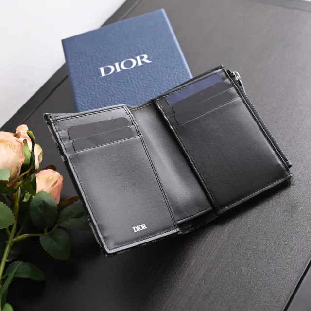 【Dior 迪奧】經典品牌LOGO緹花拼接信用卡證件名片夾(深藍)