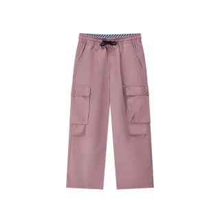 【GIORDANO 佐丹奴】童裝寬鬆棉質口袋長褲(35 傘菌紫)