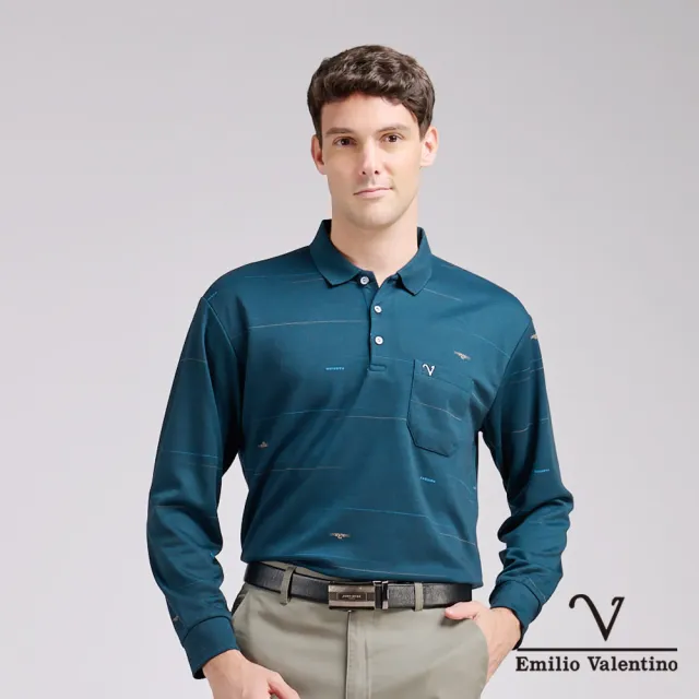 【Emilio Valentino 范倫鐵諾】男 長袖POLO衫 保暖蓄熱 口袋 POLO衫 上衣 綠(15-5V9996)