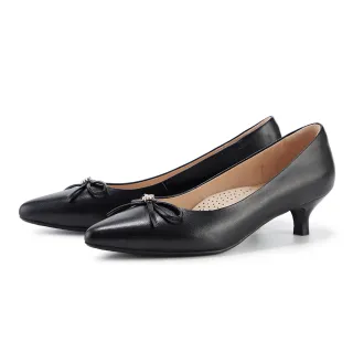 【MAGY】柔感羊皮蝴蝶結尖頭中跟鞋(黑色)