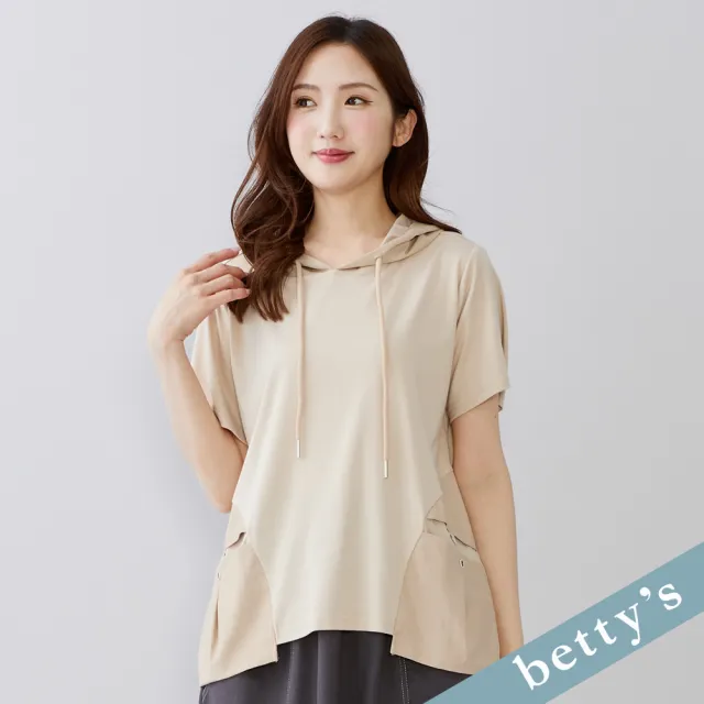 【betty’s 貝蒂思】出清品 牛仔拼接連帽短袖T-shirt(卡其)