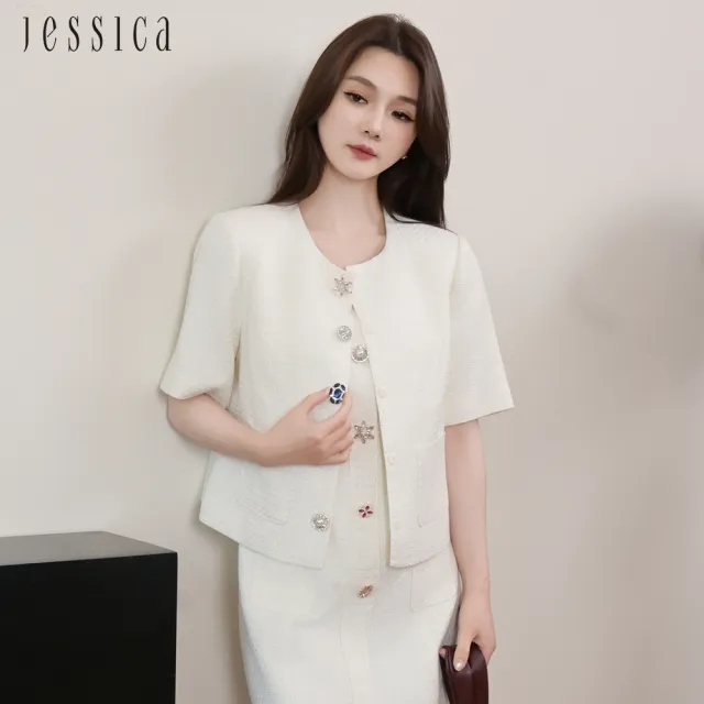 【JESSICA】法式優雅百搭圓領短袖小香風外套254001