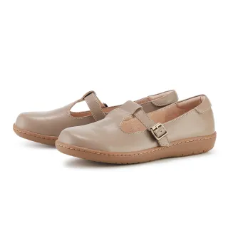 【MAGY】簡約復古舒適真皮瑪莉珍平底鞋(可可)