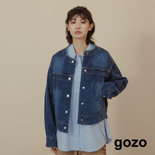 【gozo】可調節造型刷色圓領牛仔外套(兩色)