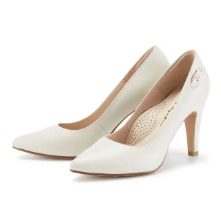 【ORIN】俐落小飾釦羊皮尖頭高跟鞋(米色)