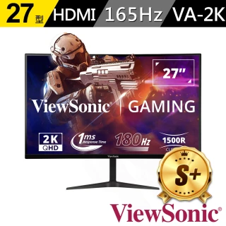 【ViewSonic 優派】福利品 VX2718-2KPC-mhd 27型VA 2K  165Hz 曲面電競螢幕(1500R/內建喇叭/FreeSync/1ms)
