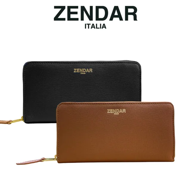 【ZENDAR】直播限定 頂級小牛皮十字紋拉鍊長夾 貝兒系列 全新專櫃展示品(2色選 送禮盒提袋)