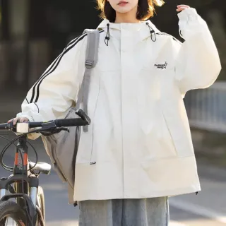 【Alishia】韓系潮流線條秋冬連帽防水衝鋒衣 外套 M-3XL(米杏/黑/綠/紫)