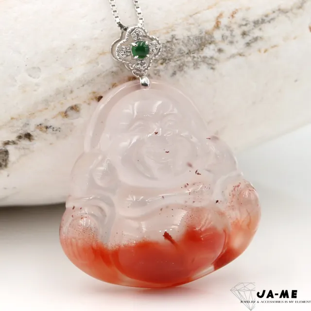 【JA-ME】天然保山南紅 精品冰飄花彌勒佛18k金吊墜