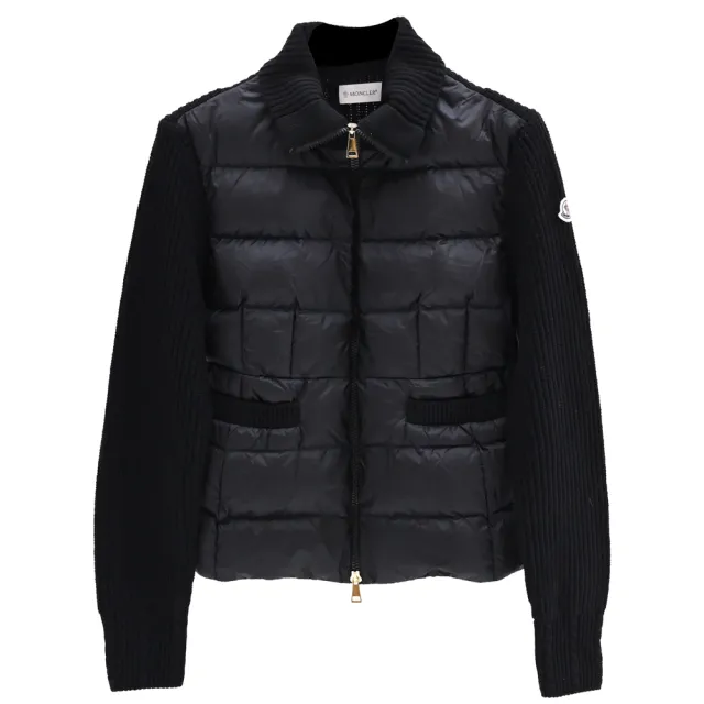 【MONCLER】簡約品牌LOGO雙向拉鍊加襯羊毛羽絨背心開襟衫外套(黑)