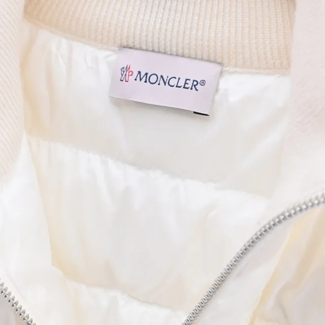 【MONCLER】簡約品牌LOGO雙向拉鍊加襯羊毛羽絨背心開襟衫外套(白)