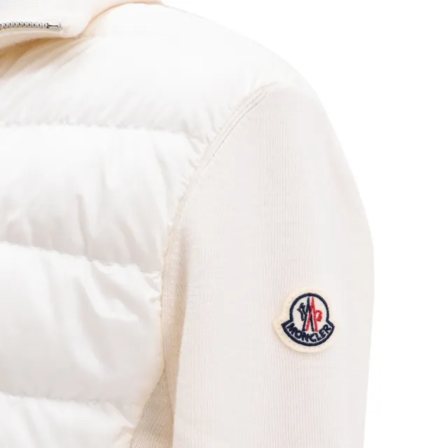 【MONCLER】簡約品牌LOGO雙向拉鍊加襯羊毛羽絨背心開襟衫外套(白)