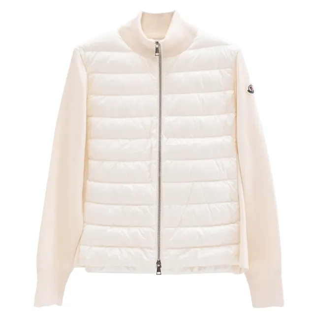 【MONCLER】簡約品牌LOGO雙向拉鍊加襯羊毛羽絨背心開襟衫外套(白)