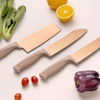 【NEOFLAM】鈦金刀具6件組-奶茶粉/純淨白/蜜桃奶茶三色可選(菜刀.三德刀.主廚刀.刀鞘x3)