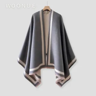 【WOONUE】時尚優雅名媛氣質秋冬柔軟保暖羊毛絨質感親膚寬版斗篷圍巾冷氣披肩(女友老婆媽媽情人生日禮物)
