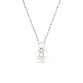 【SWAROVSKI 施華洛世奇】Matrix 鏈墜 水晶珍珠 圓形切割 白色 鍍白金色(情人節禮物)