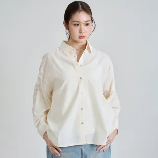 【M：MINb】多WAY鈕扣抓摺百搭長袖襯衫(米色/中大尺碼女裝/上衣/大尺碼女裝/大尺碼通勤穿搭)
