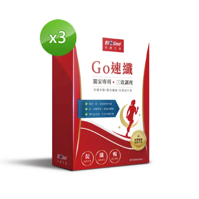 【Bioline 星譜生技】GO速纖｜穩控加速代謝錠3盒(30顆/盒〕〔檸檬多酚、植萃酵素、膳食纖維、定殖益生菌)