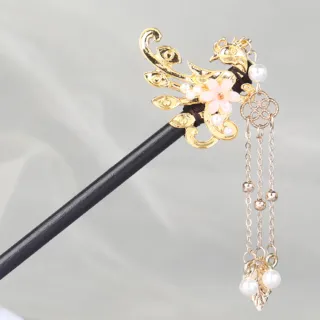 【ANGEL】吉祥鳳凰女款流蘇木簪髮簪(金色)